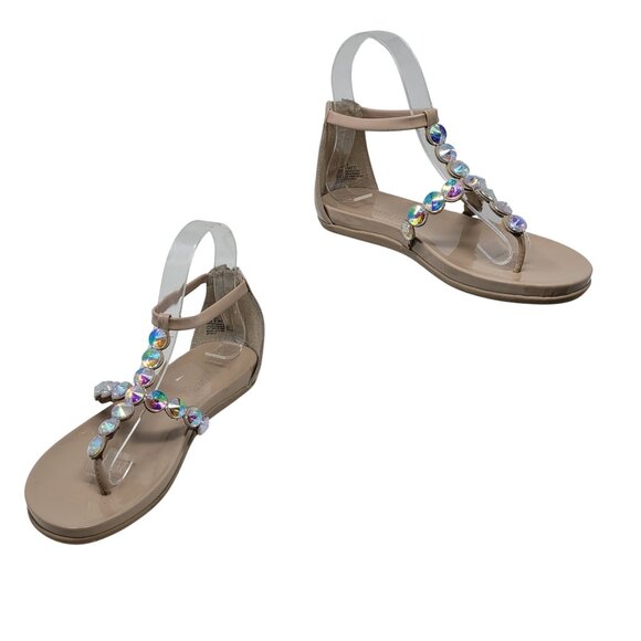Kenneth Cole Reaction Slim Key Sandals Sz 6 Nude Rhinestone T-Strap Glam Formal - Picture 12 of 12